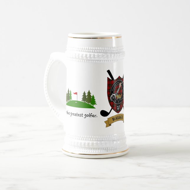 Wallace Clan Badge & Tartan Personalized Beer Stein (Front Left)