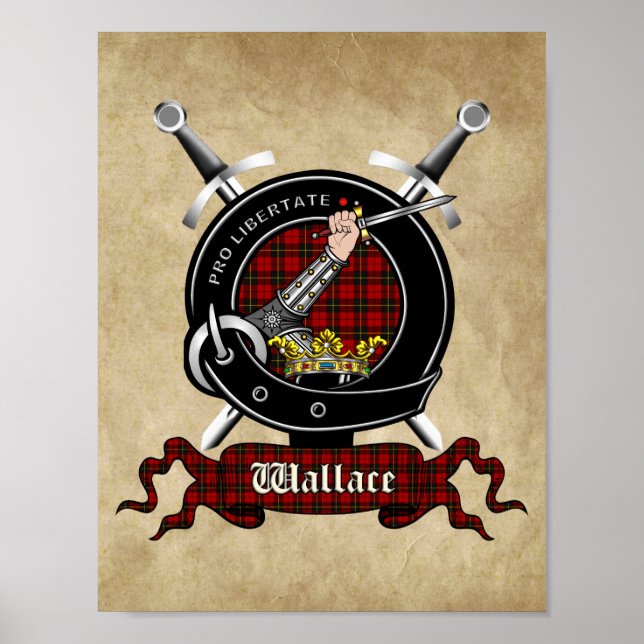 Wallace Clan Badge & Tartan Poster 8.5x11 (Devant)