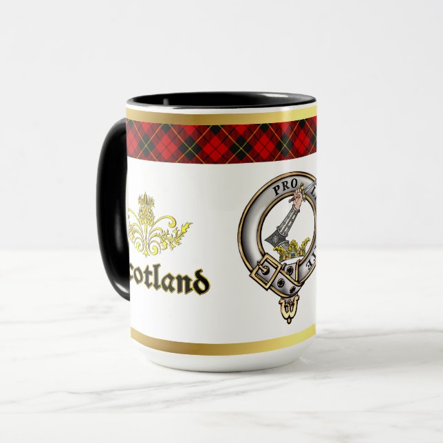 Wallace Clan Badge Tartan w/Gold Rim Mug (Front Left)