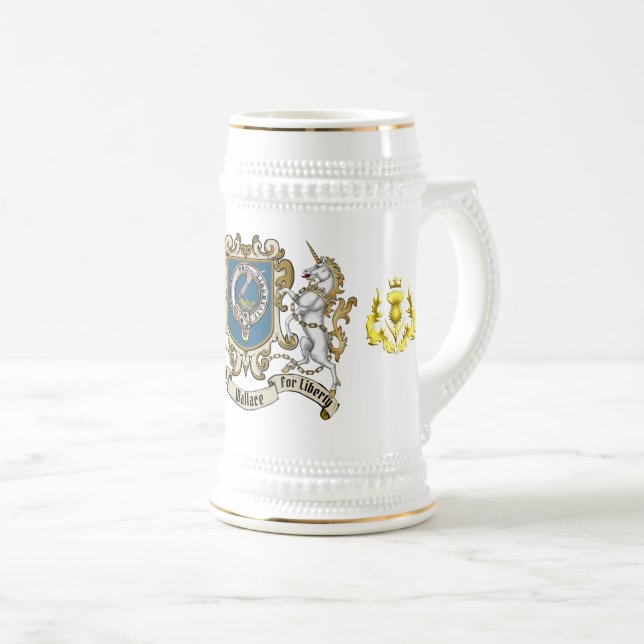 Wallace Clan Badge & Unicorn Beer Stein (Front Right)