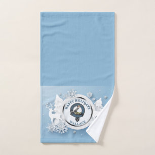 Wallace Clan Badge w/White Stags Christmas Hand Towel