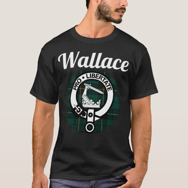Wallace Clan Scottish Name Coat Of Arms Tartan T-Shirt (Front)