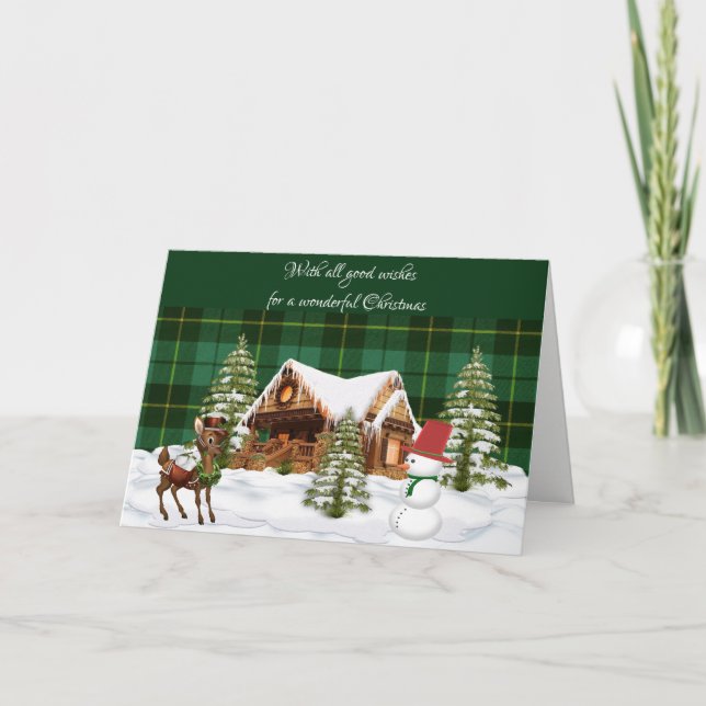 Wallace Hunting Ancient Scottish Tartan Christmas Holiday Card (Front)