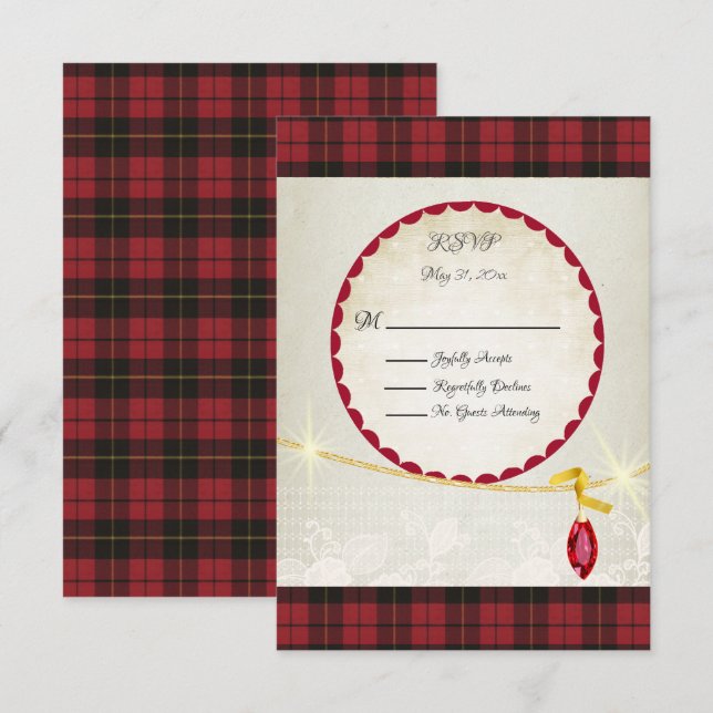 Wallace Red Scottish Tartan Wedding RSVP (Devant / Derrière)