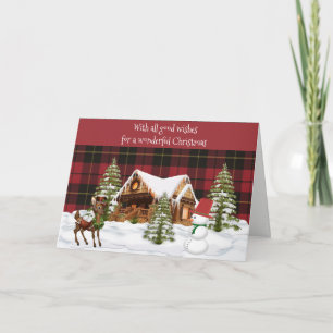 Wallace Red Weathered  Scottish Tartan Christmas Holiday Card