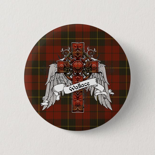 Wallace Tartan Cross 2 Inch Round Button (Front)