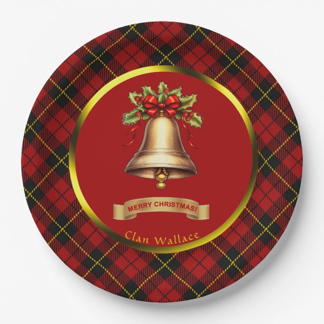 Wallace Tartan Personalized Christmas Paper Plate (Front)