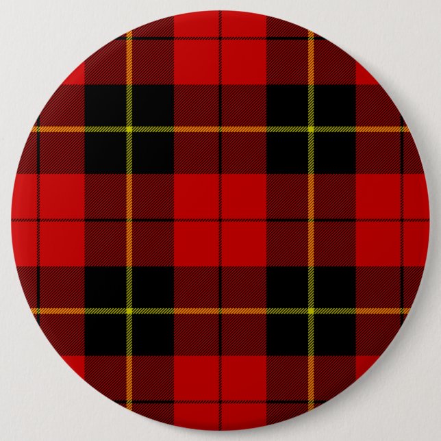 Wallace tartan red black plaid 6 inch round button (Front)