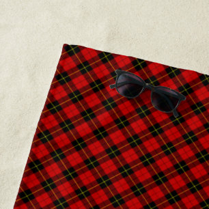 Wallace tartan red black plaid beach towel