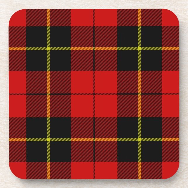 Wallace tartan red black plaid coaster (Front)
