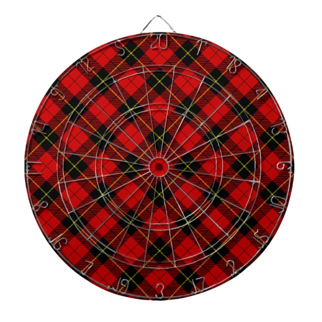 Wallace tartan red black plaid dartboard (Front)