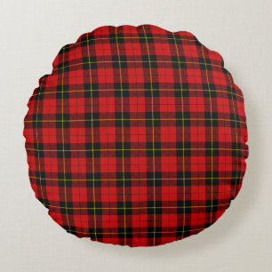 Wallace tartan red black plaid round pillow