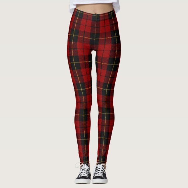 Wallace Tartan Scottish Clan Plaid Pattern Leggings (Front)