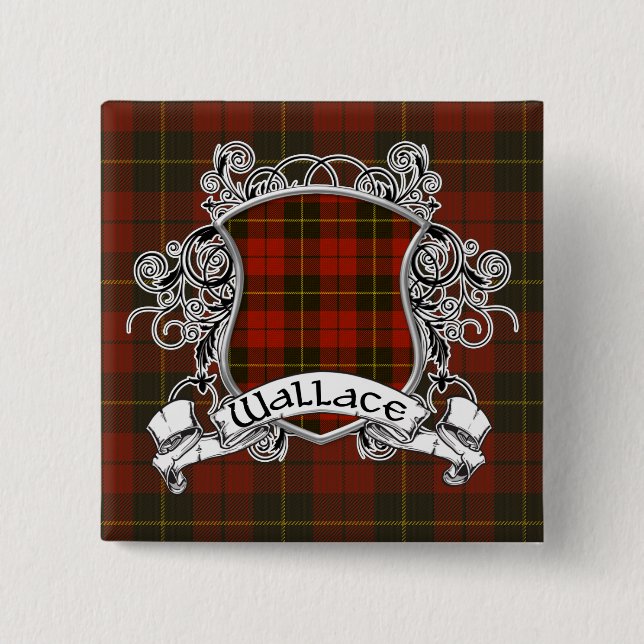 Wallace Tartan Shield 2 Inch Square Button (Front)