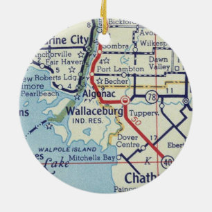 Wallaceburg ON Vintage Map Ceramic Ornament