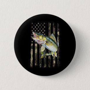 Walleye Camo American Flag  2 Inch Round Button