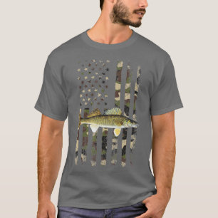 Walleye Camo American Flag fishing Walleye  T-Shirt