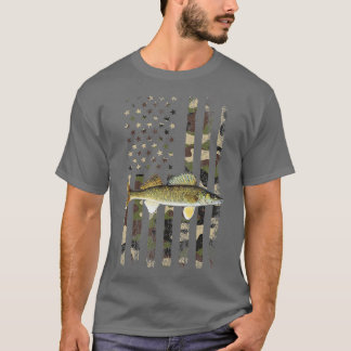 Walleye Camo American Flag fishing Walleye T-Shirt