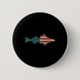 Walleye Fishing American Flag Sauger Angling 2 Inch Round Button