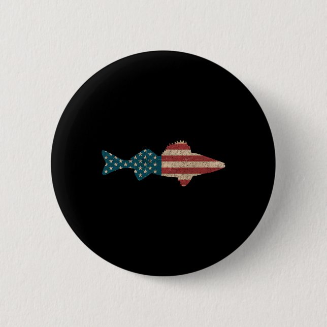 Walleye Fishing American Flag Sauger Angling  2 Inch Round Button (Front)
