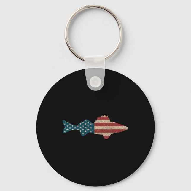 Walleye Fishing American Flag Sauger Angling  Keychain (Front)
