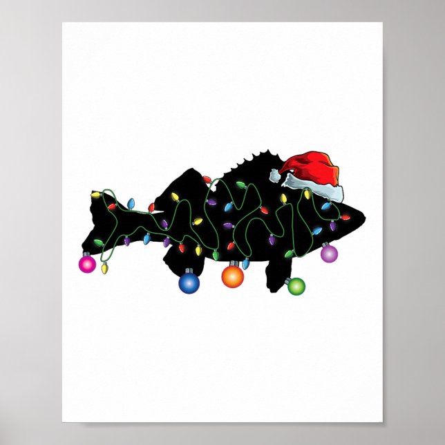 Walleye Fishing Funny Christmas Lights Fish Santa  Poster (Front)