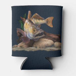 Walleye Fishing Illustration, Walleye Fisherman  Can Cooler