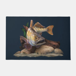 Walleye Fishing Illustration, Walleye Fisherman  Doormat