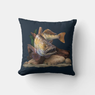 Walleye Fishing Illustration, Walleye Fisherman  Throw Pillow
