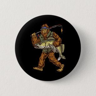 Walleye Fishing Sauger Hunting Bigfoot Fishermen 2 Inch Round Button