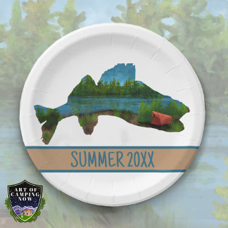 Walleye Fishing Tent Camping Lake  Paper Plate