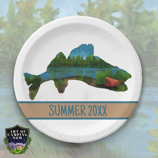 Walleye Fishing Tent Camping Lake  Paper Plate (Creator Uploaded)