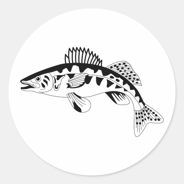 Walleye Outline Classic Round Sticker (Front)