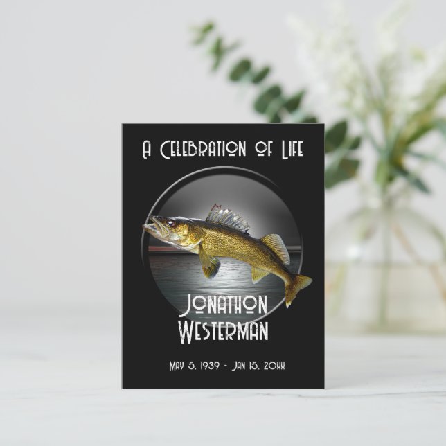 Walleye Pike Fishing Celebration of Life  Postcard (Standing Front)
