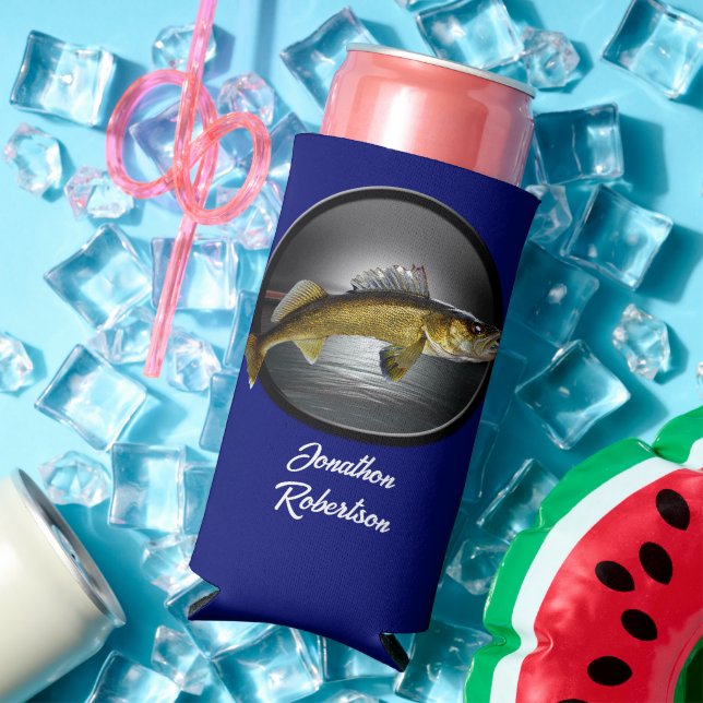 Walleye Pikes on Deep Blue Background Seltzer Can Cooler (In Situ Summer)