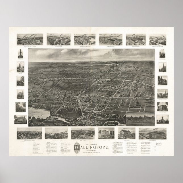Wallingford Connecticut 1905 Panoramic Map Poster (Front)