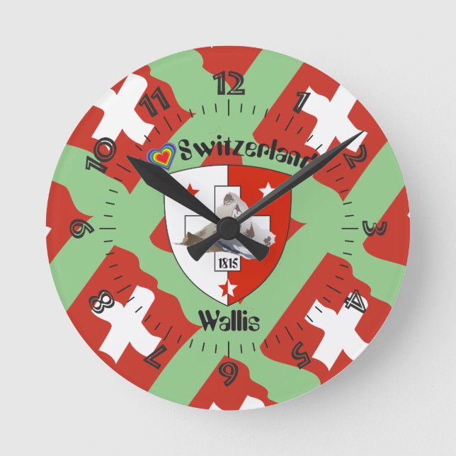 Wallis Valais Schweiz Suisse Uhr Round Clock (Front)