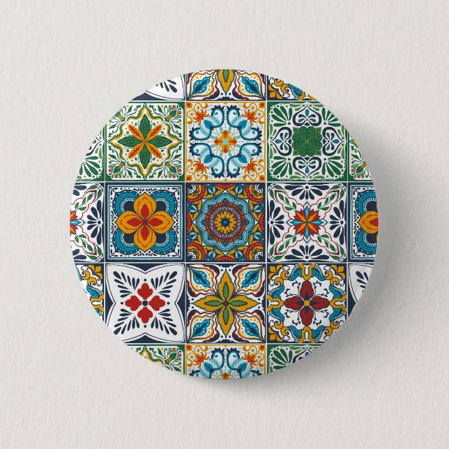 Wallpaper Backsplashes/Talavera inspired tiles 2 Inch Round Button (Front)