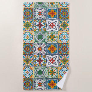 Wallpaper Backsplashes/Talavera inspired tiles Beach Towel