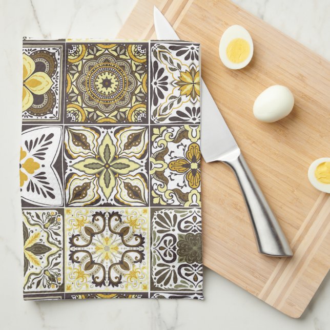 Wallpaper Backsplashes/Talavera inspired tiles/ Kitchen Towel (Quarter Fold)