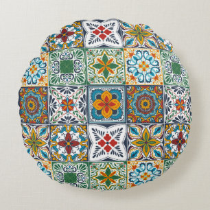 Wallpaper Backsplashes/Talavera inspired tiles Round Pillow