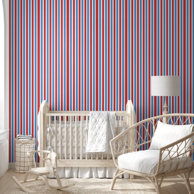 Wallpaper Blue Red & White Stripe (Kids)
