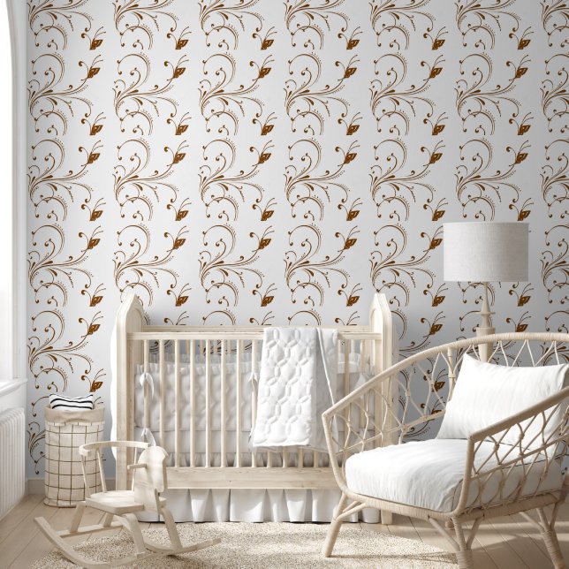 Wallpaper Brown Beige Butterfly Floral (Kids)