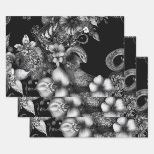 Wallpaper Decorative Black White Intricate Snake Wrapping Paper Sheet