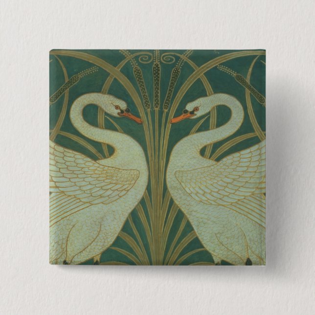 Wallpaper Design for panel of "Swan, Rush & Iris" 2 Inch Square Button (Front)