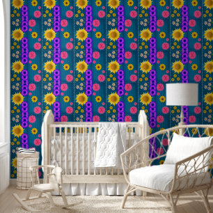 Wallpaper Floral Flowers Yellow Purple