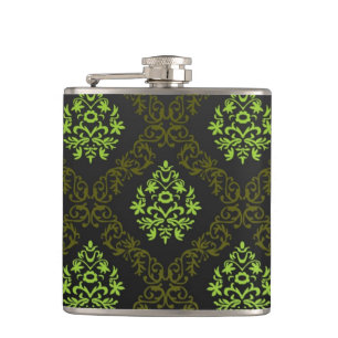 Wallpaper Floral Green Hip Flask