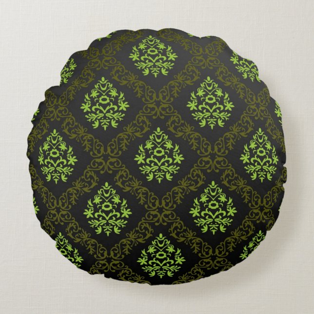 Wallpaper Floral Green Round Pillow (Front)