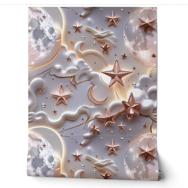 Wallpaper - Luxury Marble White Celestial Moon (Unrolling)