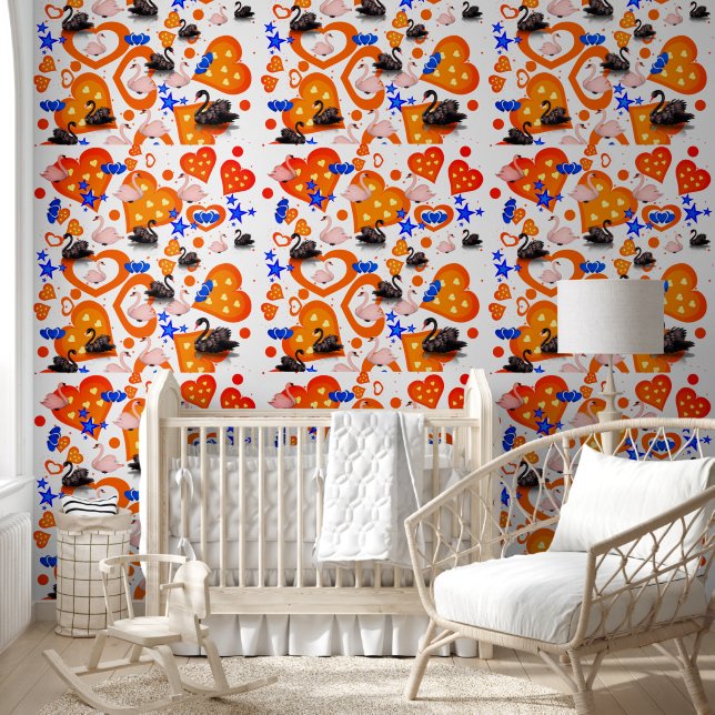 Wallpaper Orange Hearts Swans  (Kids)